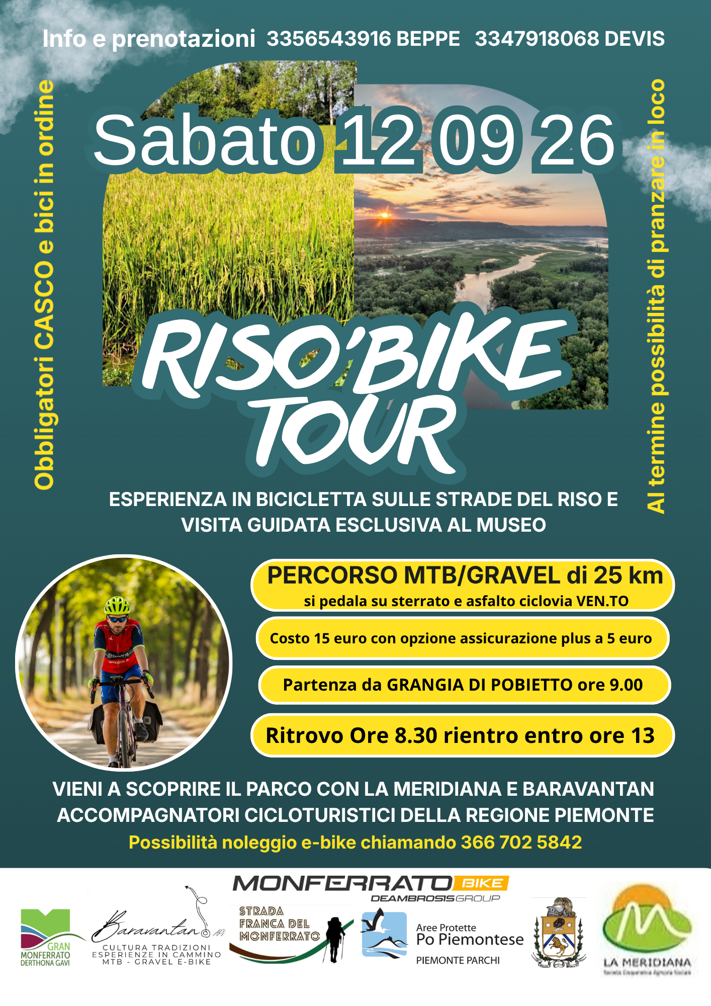 12 settembre 2026 ALLA SCOPERTA DELLA GRANGIA DI POBIETTO e del PARCO del PO PIEMONTESE 1 Foto Grigio Bianco Montagna Avventura Escursione Viaggio Esperienze Minimal Volantino Flyer